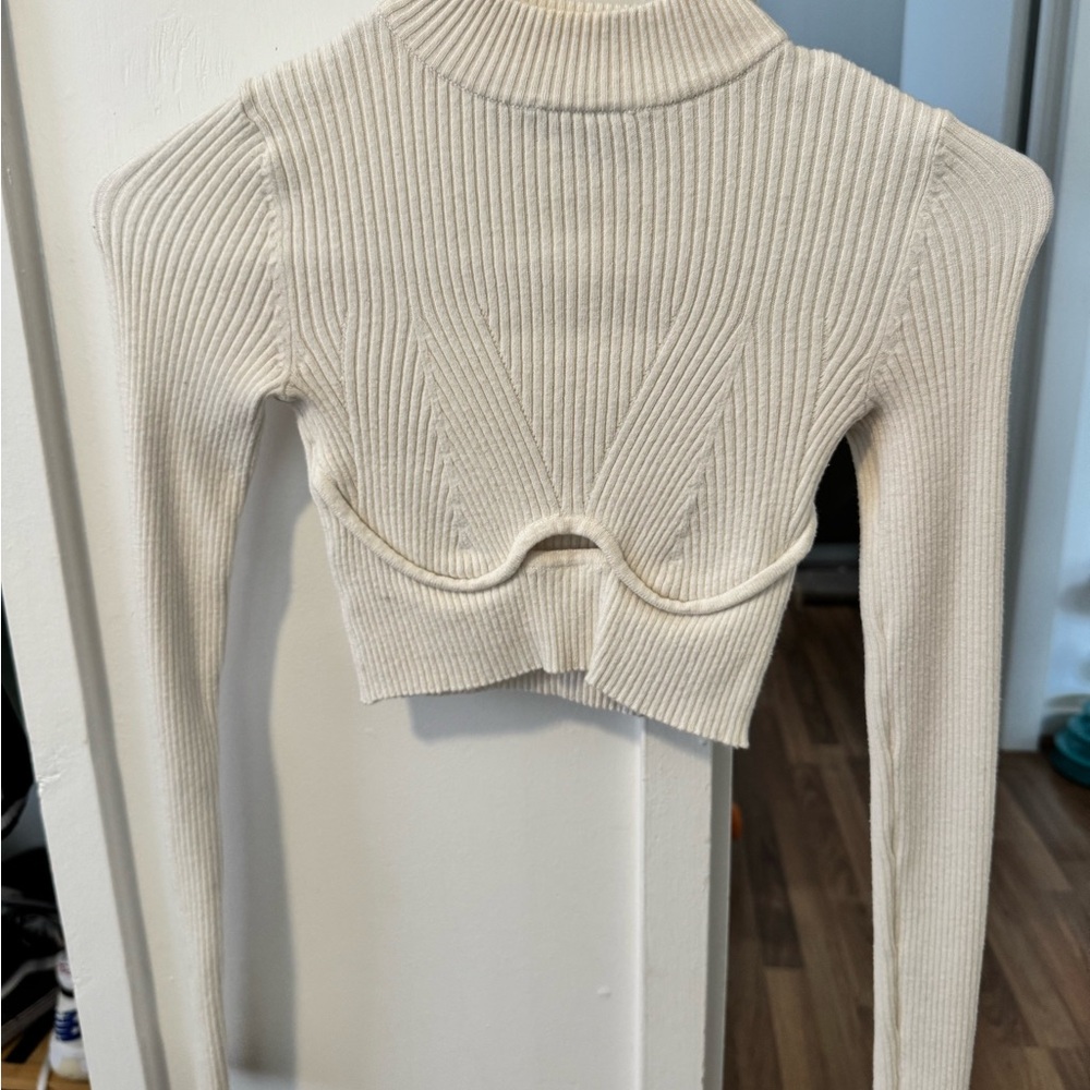 Bershka Cream Ribbed Knit Top